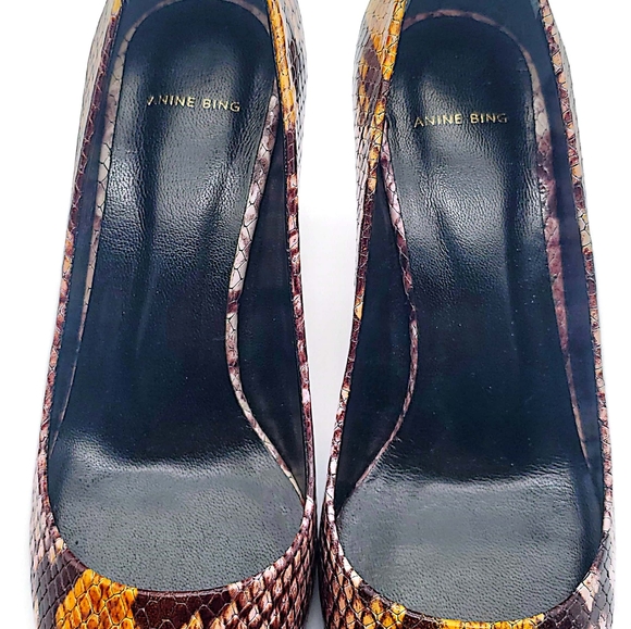 ANINE BING Devon Pumps  Leather Python Snakeskin Heels 37 New Box - Picture 11 of 12